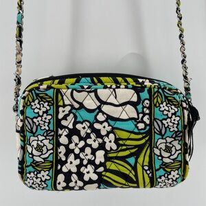 Vera Bradley Crossbody Bag Teal Green Floral Quilted Chain Strap